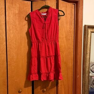 Womens Red Tiered Sleeveless Dress with Tie Neck Size Small